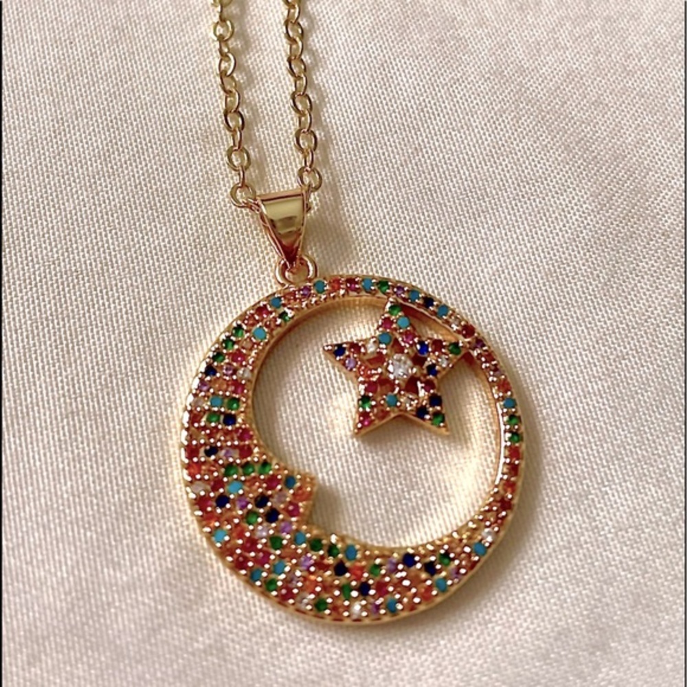 Moon and Star micro pave necklace